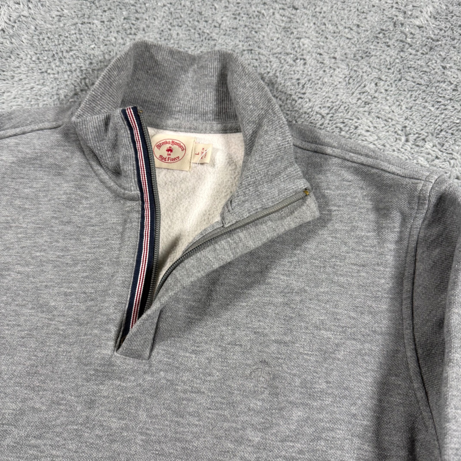 Brooks Brothers Red Fleece Mens Large Gray Quarter Zip Pullover Sweatshirt Logo